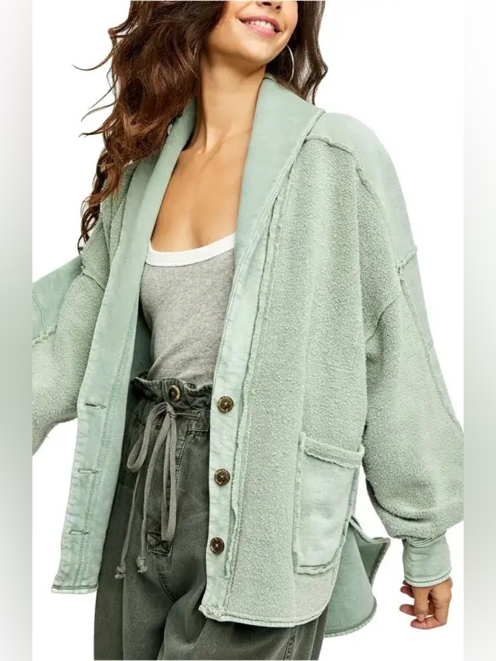 Free People Mint Green Teddy Sherpa Jacket